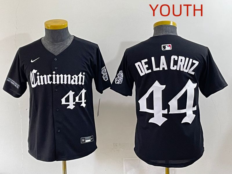 Youth 2025 Cincinnati Reds #44 De La Cruz Black Five generations Joint Name Nike MLB Jersey style 9